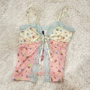 floral mini front tie top